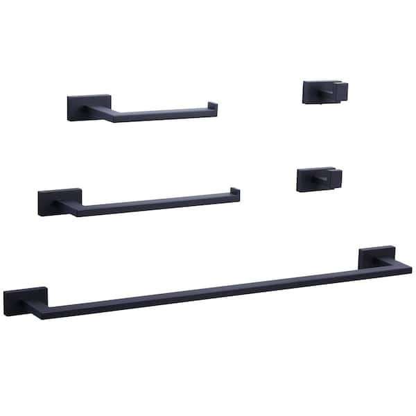 Wall Mounted 5-Piece Bath Hardware Set Towel Bar Set with Mounting Hardware in Matte Black
