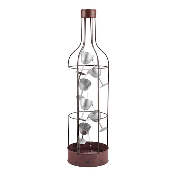 44 in. Tall Indoor/Outdoor Bottle Shaped Water Fountain with Tiering Wine Glasses