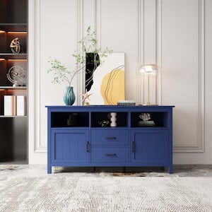 18 in. Navy TV Stand Fits TV's up to 68 in. with 2 Doors and 2-Drawers Open Style Cabinet, Sideboard for Living room