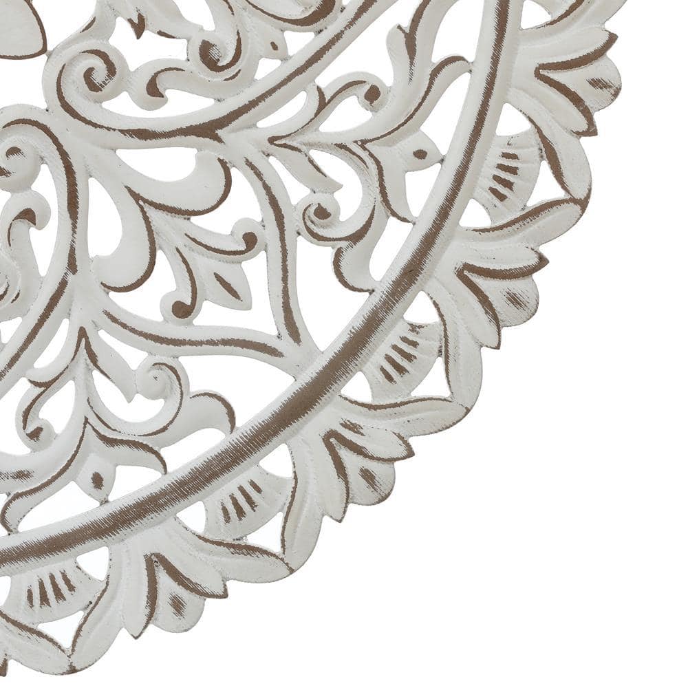 Distressed White and Brown Wood Floral Mandala Wall Art