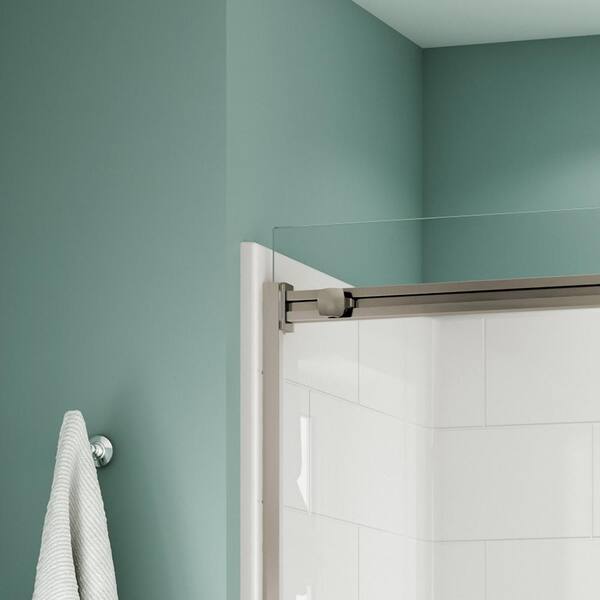 Aquatic - Coronado Acrylx 60 in. x 30 in. Single Threshold Left Drain Shower Kit in White with Bench with Door in Brushed Nickel