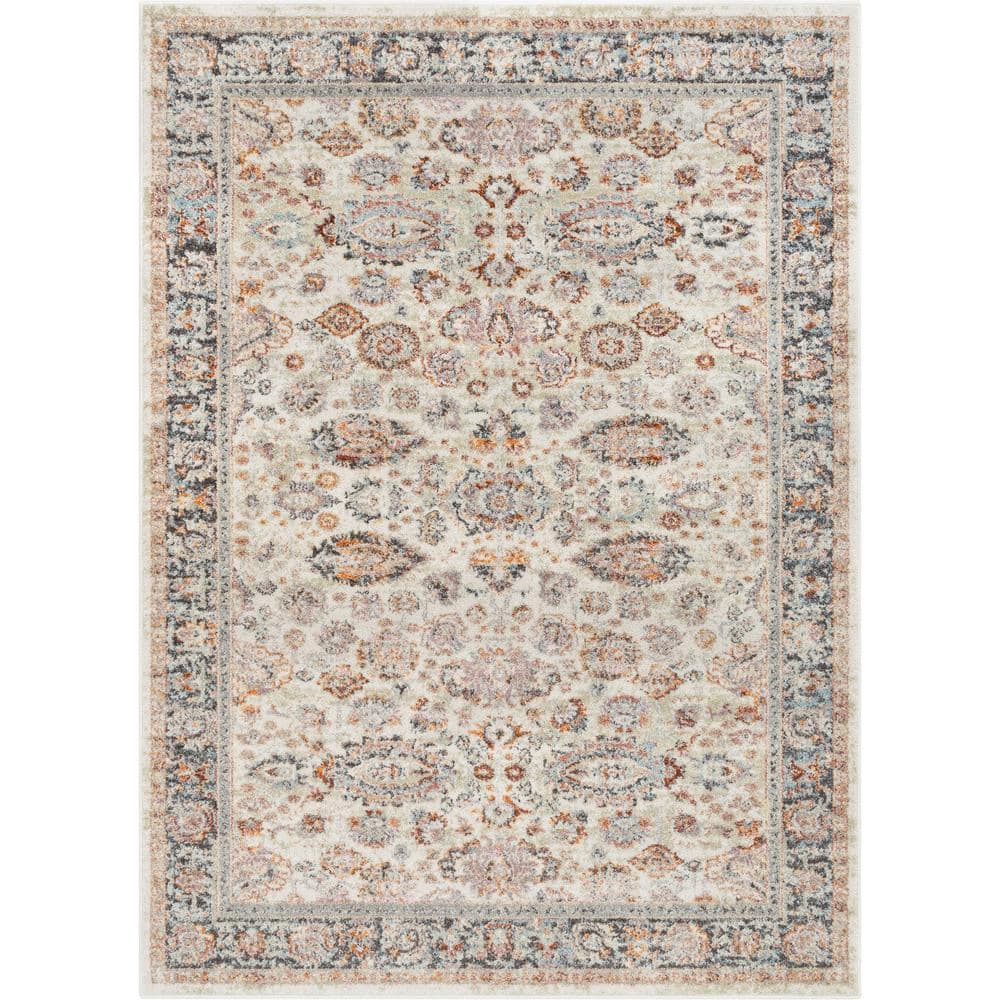 Ivory Floral Synthetic Reversible 5' x 7' Area Rug