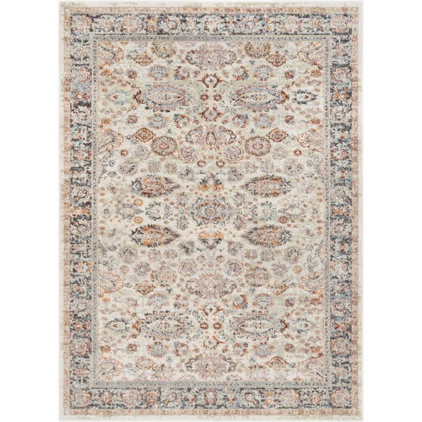 Well Woven Rodeo Parker Vintage Bohemian Oriental Floral Border Ivory 5 ft. 3 in. x 7 ft. 3 in. Area Rug