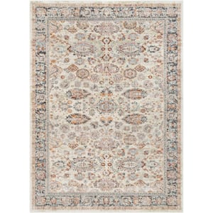Rodeo Parker Vintage Bohemian Oriental Floral Border Ivory 7 ft. 10 in. x 9 ft. 10 in. Area Rug