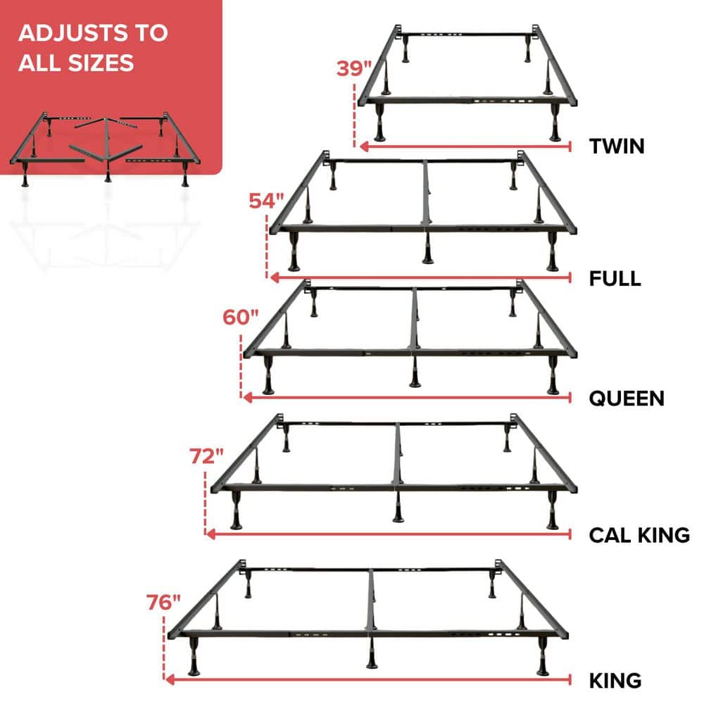 Adjustable Black Steel Queen Bed Frame with 9 Legs