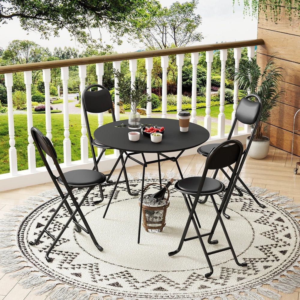 ComfortMax Black Cast Iron Folding Stool Set of 4-Padded Portable