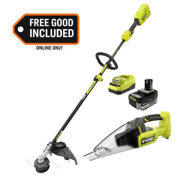 ONE+ HP 18V Brushless 15" Attachment Capable String Trimmer w/ 6.0 Ah Battery, Charger, & FREE ONE+ 18V Handheld Vacuum