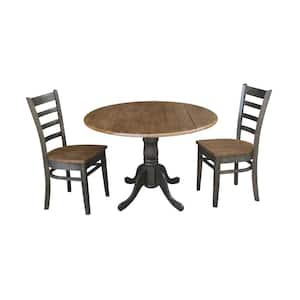 Brynwood 3-Piece 42 in. Hickory/Coal Round Drop-Leaf Wood Dining Set with Emily Chairs