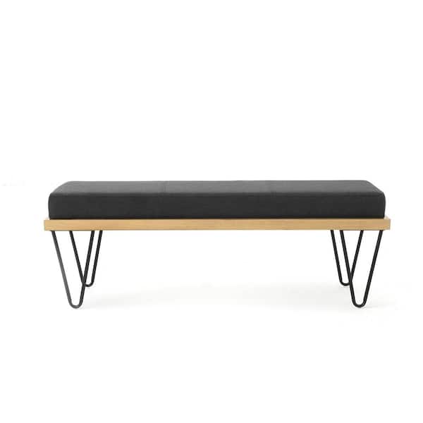 Noble House Elisha Dark Charcoal Bench with Upholstered (16.5 in. x 47.25 in. x 15.75 in.)