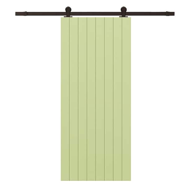 CALHOME 30 in. x 96 in. Sage Green Painted Composite MDF Paneled Interior Sliding Barn Door with Hardware Kit