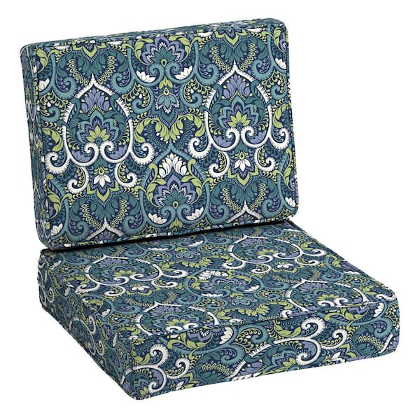 ARDEN SELECTIONS ProFoam 24 in. x 24 in. Sapphire Aurora Blue Damask 2-Piece Deep Seating Outdoor Lounge Chair Cushion
