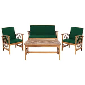 Fontana Natural 4-Piece Wood Patio Conversation Set with Green Cushions