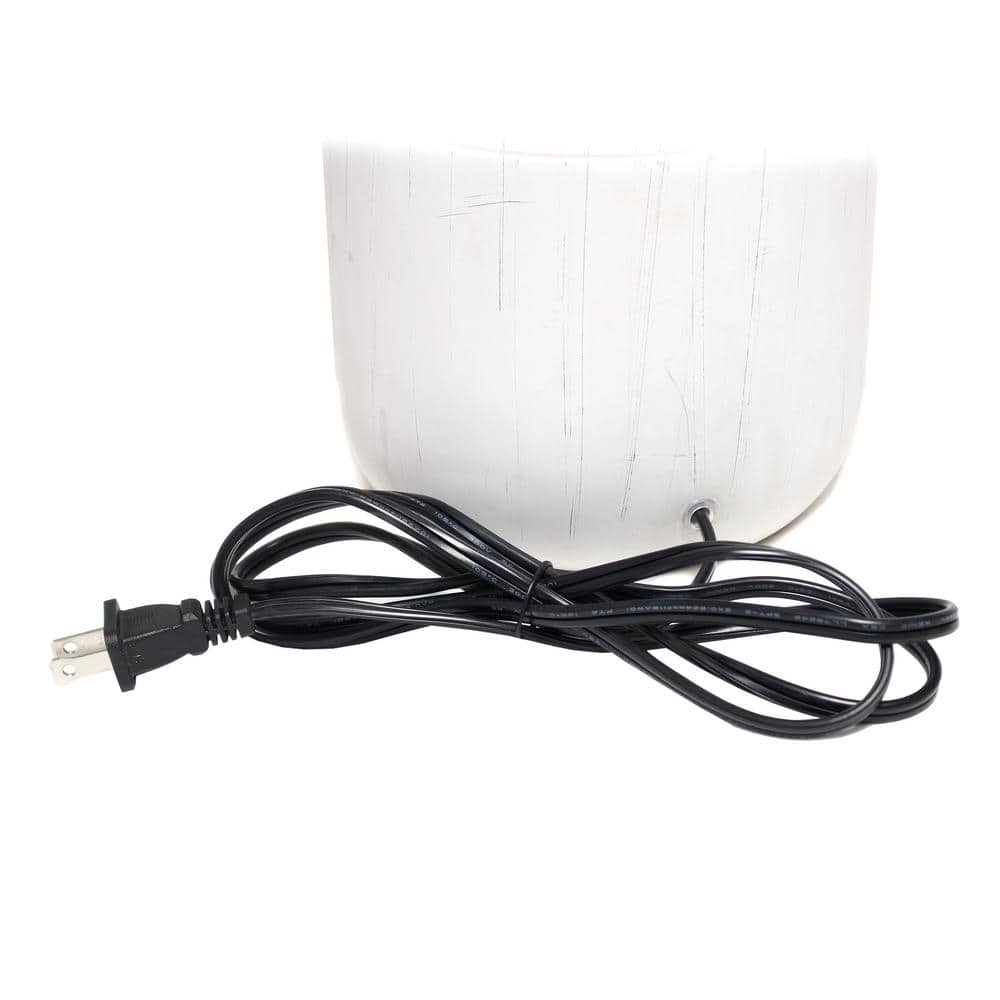 White Ceramic Deer Print Nightstand Lamp with Linen Shade