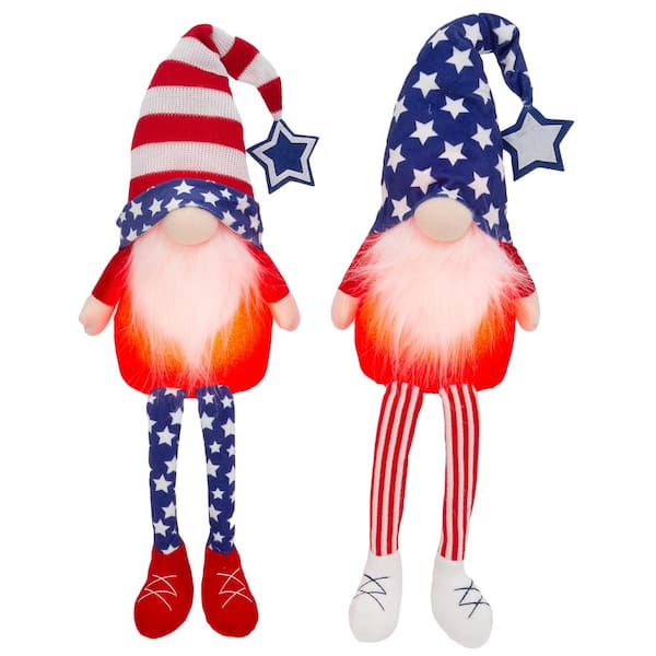 GERSON INTERNATIONAL 26.7 in. H Battery Operated Plush Americana Gnomes (Set of 2)