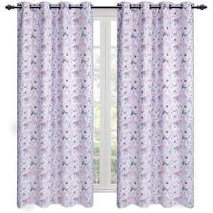 Blackout Curtains 52" x 95" Flowers in White (2-Panel)
