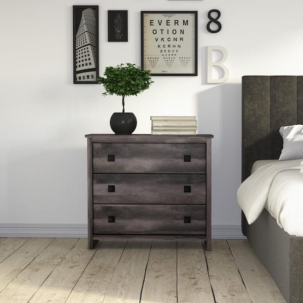 Prepac Bancroft Rustic Oak 3-Drawer 16 in. D x 29.75 in. W x 26.75 in. H Nightstand