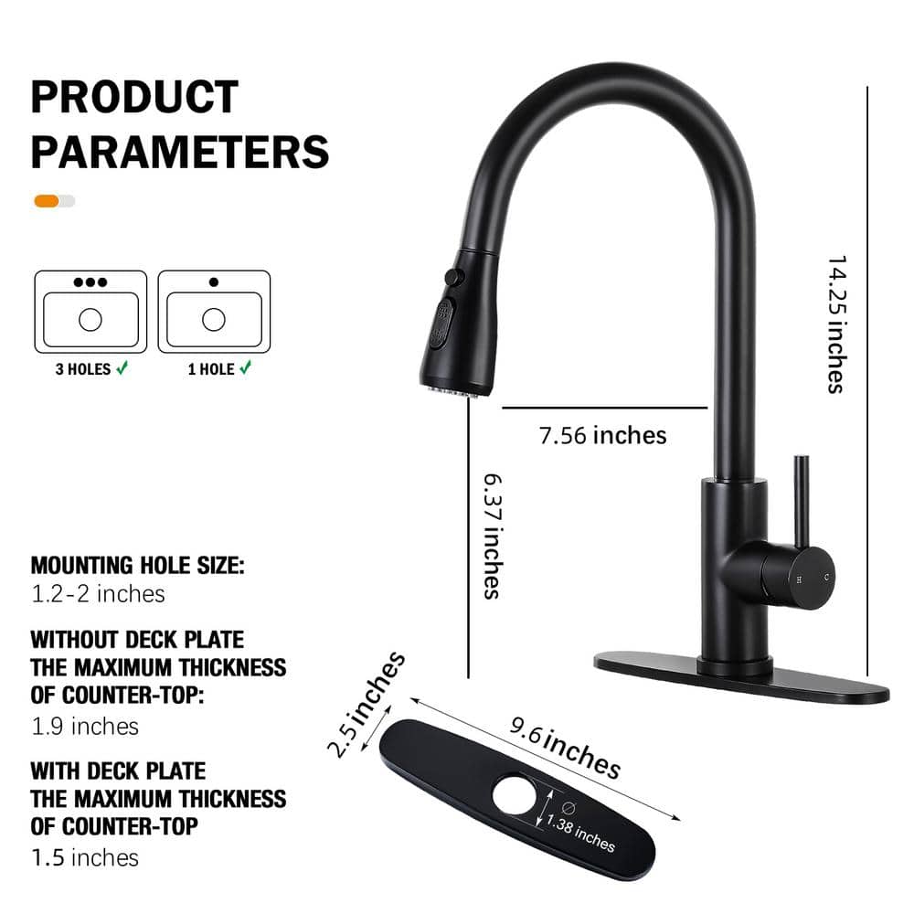Matte Black Stainless Steel Pull-Down Kitchen Faucet