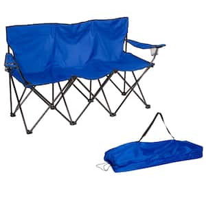 Portable 3-Seater Folding Triple Tri Camp Chair with Steel Frame and Carry Bag (Blue)