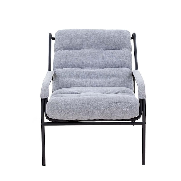 Sudzendf Metal Outdoor Recliner Chair with Metal Legs Moveable Gray Cushion
