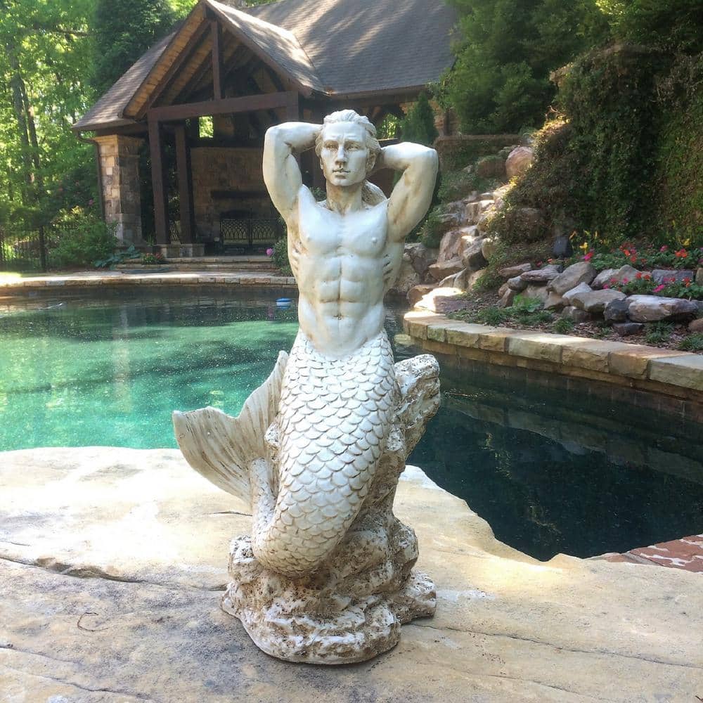 Antique White Sexy Merman Mermaid Statue for Indoor/Outdoor