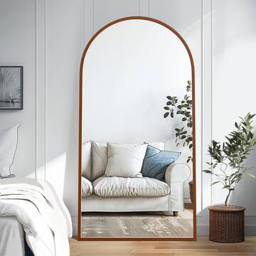 Lirago 35 in. W x 71 in. H Arched Wood Frame Wall Mirror for Bedroom Living Room in Walnut HD-TJS759