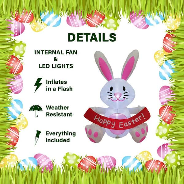 Fraser Hill Farm 5 ft. Bunny Rabbit Inflatable with Happy Easter