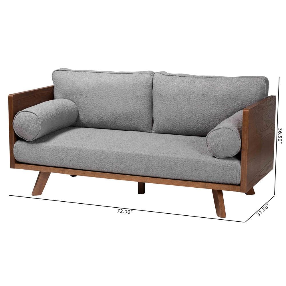 Uriel 72" Grey Boucle Fabric Lawson Sofa with Wood Frame
