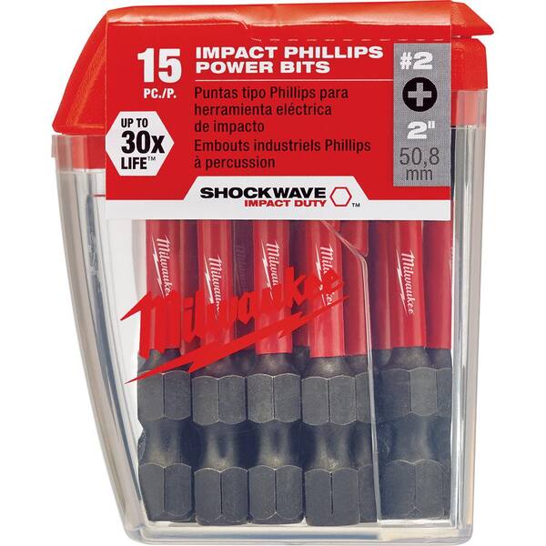 Milwaukee Electric Tools 5pc Shockwave 2" #2 Phillips Power Bit for sale online 