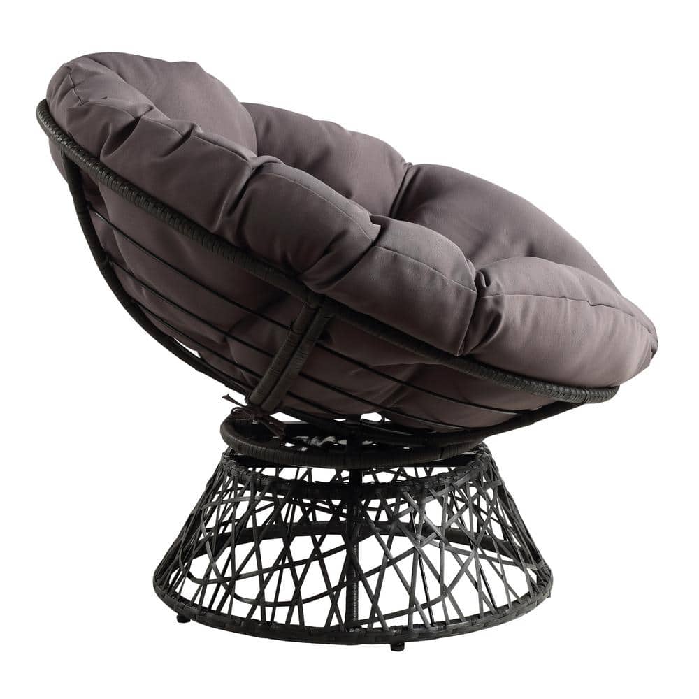 Gray Resin Wicker Swivel Papasan Accent Chair
