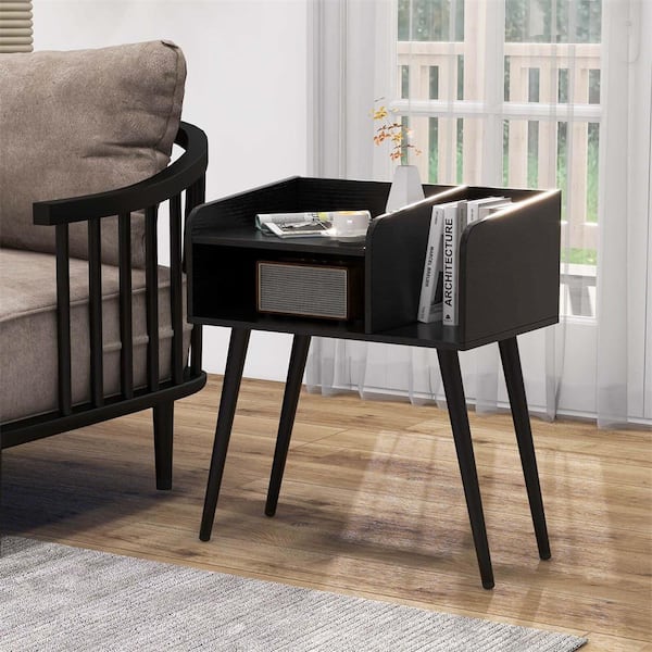 Costway Rustic Black 2 Drawer 19.5 in. W Nightstand