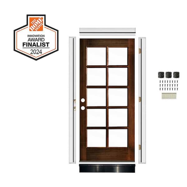 DIY RTA Kit 36 in. x 80 in. Right-Hand/Inswing 10 Lite Clear Glass Red Mahogany Stain Hemlock Wood Front Door