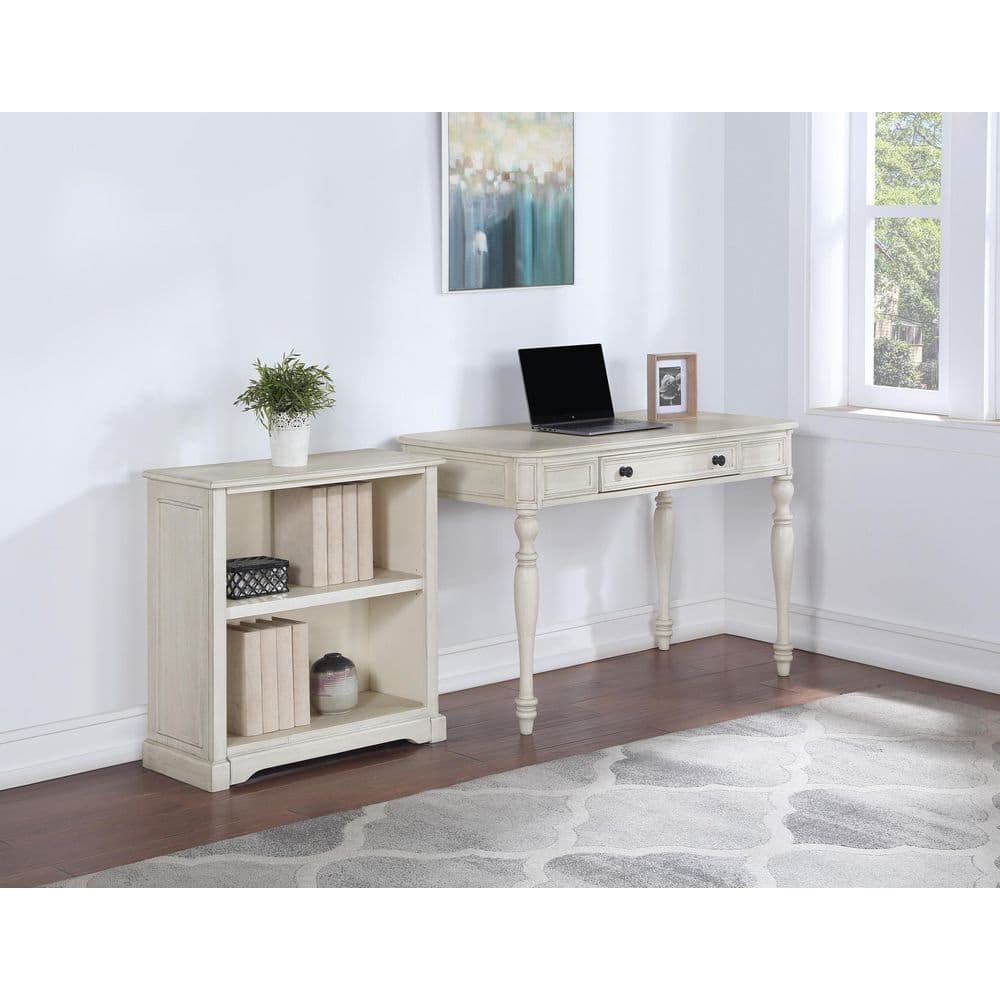 Antique White Solid Wood Classic 2-Shelf Bookcase
