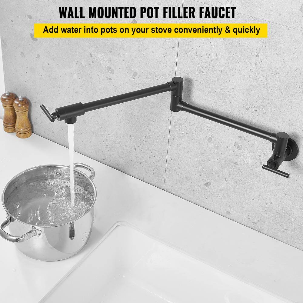 Matte Black Stainless Steel Dual Handle Wall Mount Pot Filler Faucet
