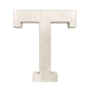 Large 15.75 in. Tall Distressed White Wash Decorative Monogram Wood Letter (T)