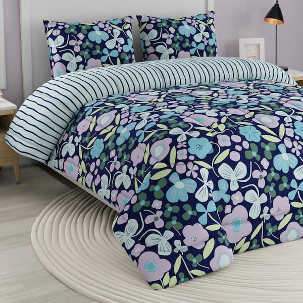 3pc King Kasumi Floral Duvet Cover Set Blue/White - Cannon