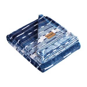 Logan Stripe Blue Plush Fleece Throw Blanket 50 in. x 60 in.