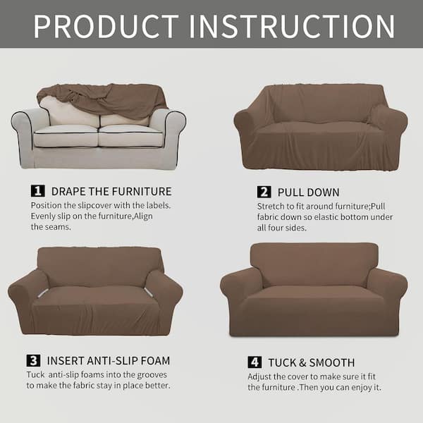 Dyiom Stretch Chair Sofa Slipcover 1-Piece Couch Sofa Cover Furniture Protector Soft with Elastic Bottom Chair, Coffee, Brown
