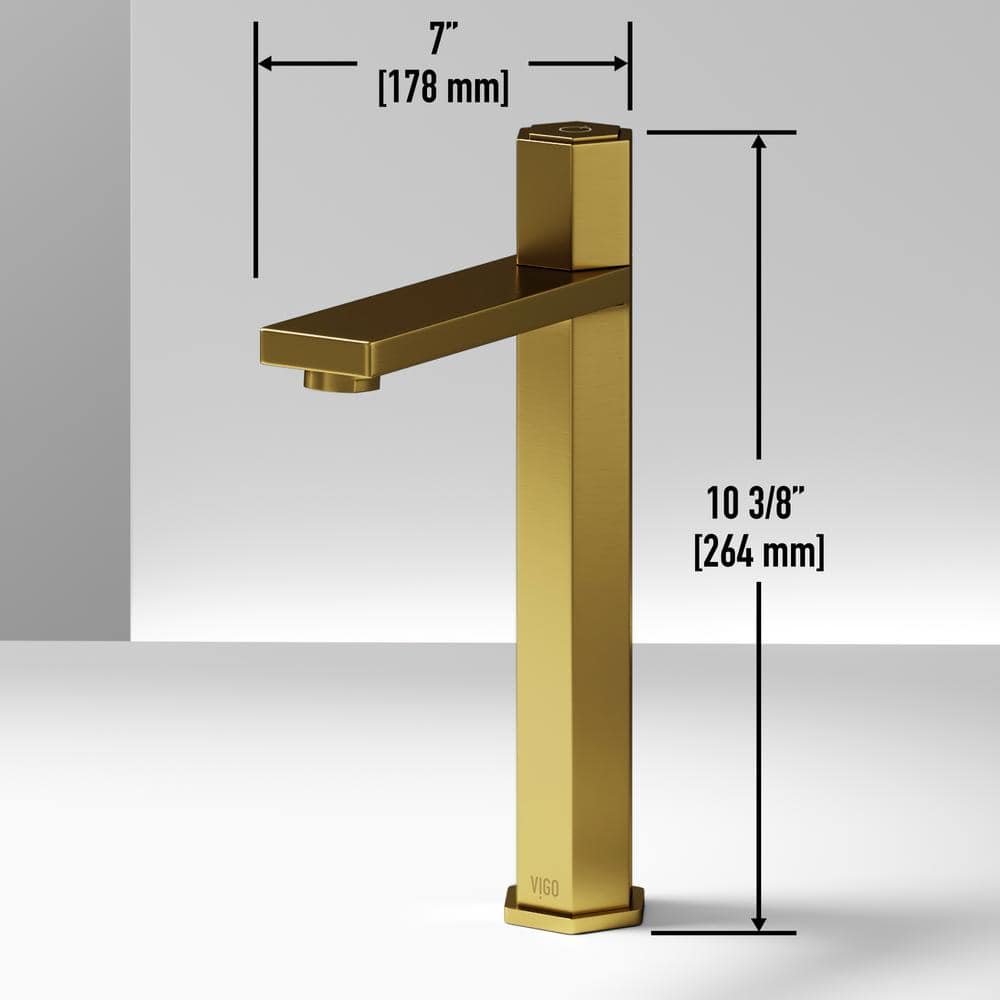 Nova Matte Brushed Gold Tall Vessel Sink Faucet with Push Button