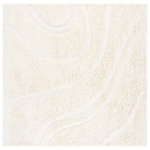 SAFAVIEH Casablanca Shag 6 ft. x 6 ft. Ivory High-Low Swirl Square Area Rug