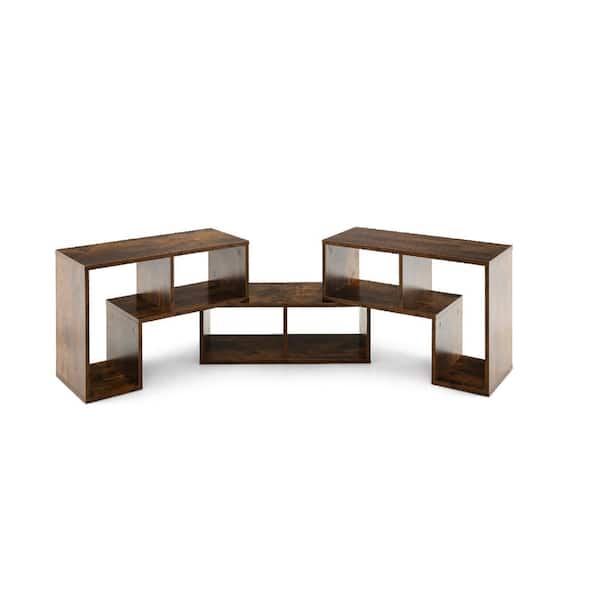 Costway Brown TV Fits TV's Up To 65 in. Console Stand Modern Entertainment Center Storage Bookcase (3-Pieces)