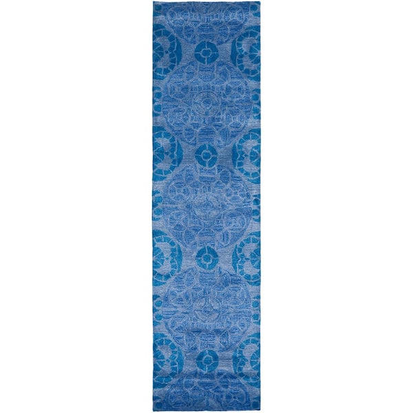 Wyndham Blue 2 ft. x 11 ft. Floral Runner Rug