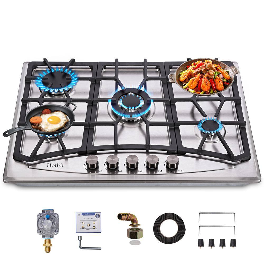 Elexnux GD 30 in. 5-Burners Recessed Gas Cooktop in Stainless Steel with 5-Power Burners, Stainless Steel-30inches-2
