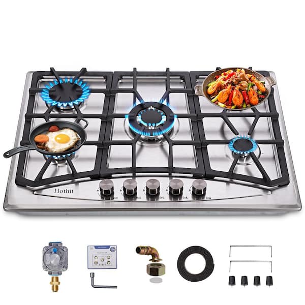 JEREMY CASS GD 30 in. 5-Burners Recessed Gas Cooktop in Stainless Steel with 5-Power Burners