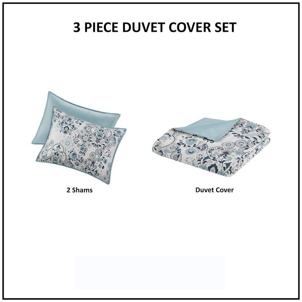 Elsie Blue Floral Cotton Full/Queen Duvet Cover Set