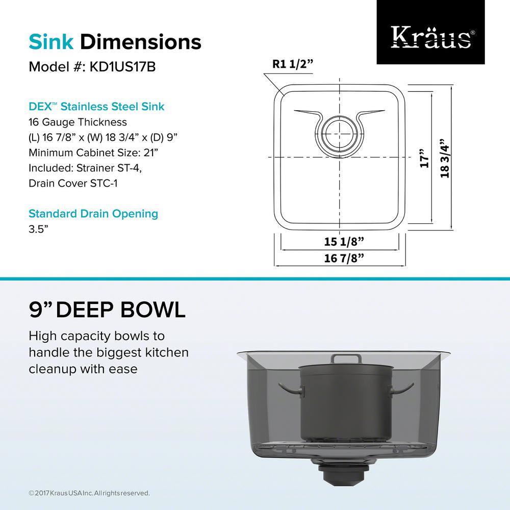 17-Inch Stainless Steel Undermount Single Bowl Kitchen Sink