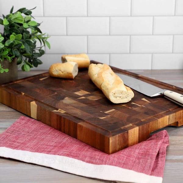 Elama 17 x 13 Inch Acacia Wood Butcher Block Carving and Cutting