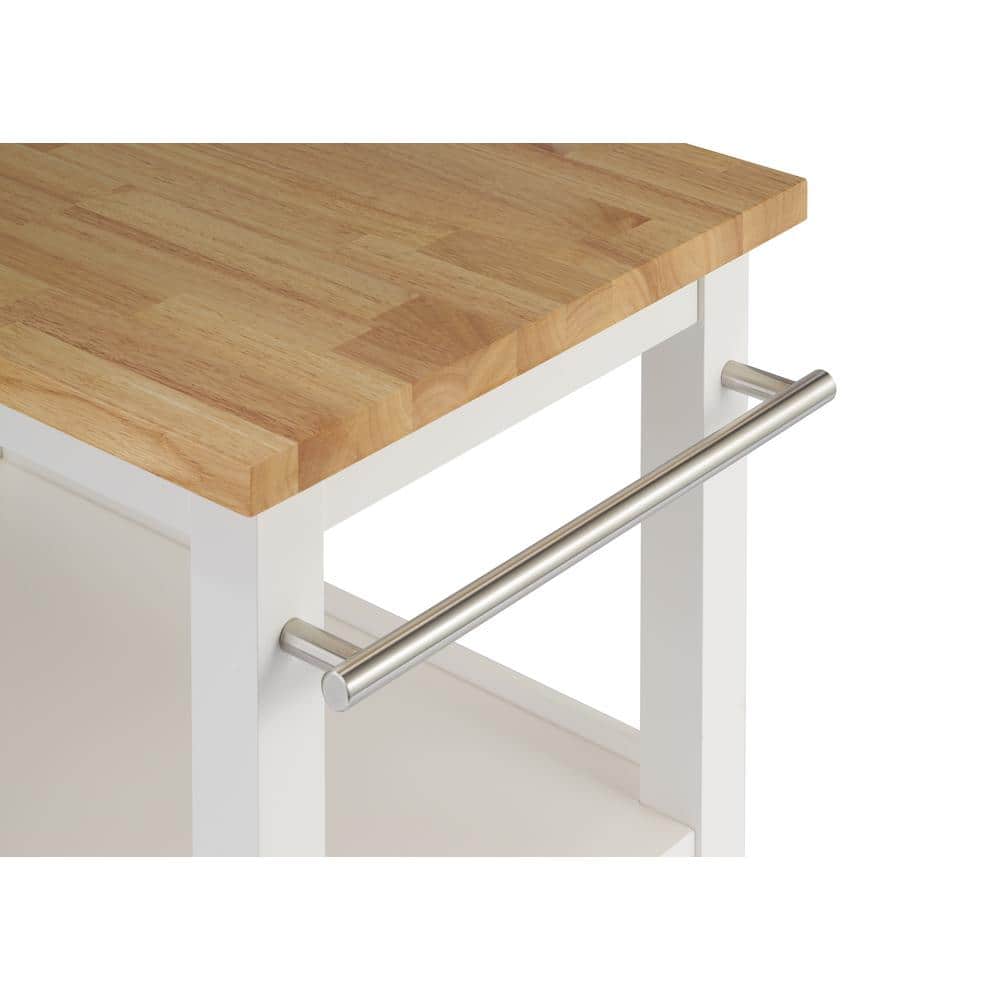 White and Oak Rubberwood Kitchen Cart with Storage