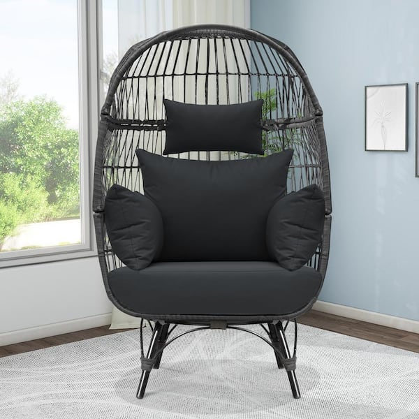 FINCATI Patio Gray Wicker Stationary Oversized Lounge Egg Chair with Gray Cushions 440 lbs. Weight Capacity