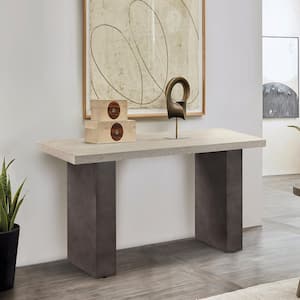 Abbey 52 in. L Grey 30 in. H Rectangle Concrete and Oak Wood Console Table