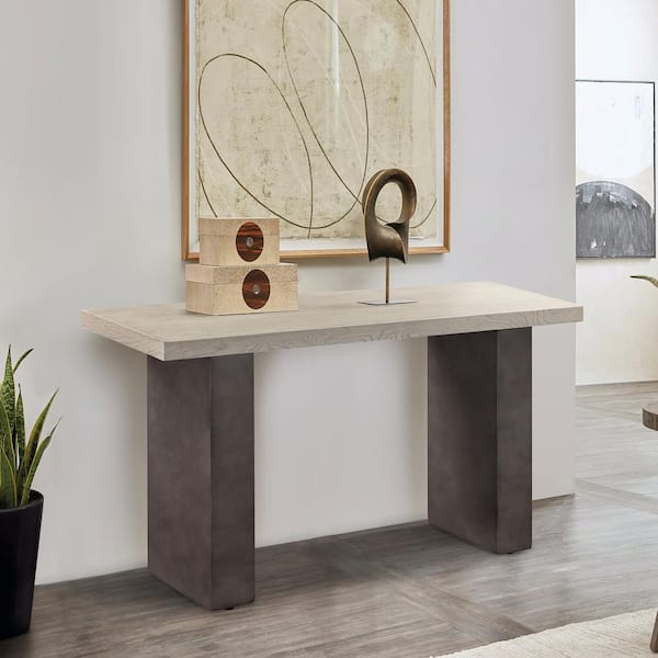 Armen Living Abbey 52 in. L Grey 30 in. H Rectangle Concrete and Oak Wood Console Table